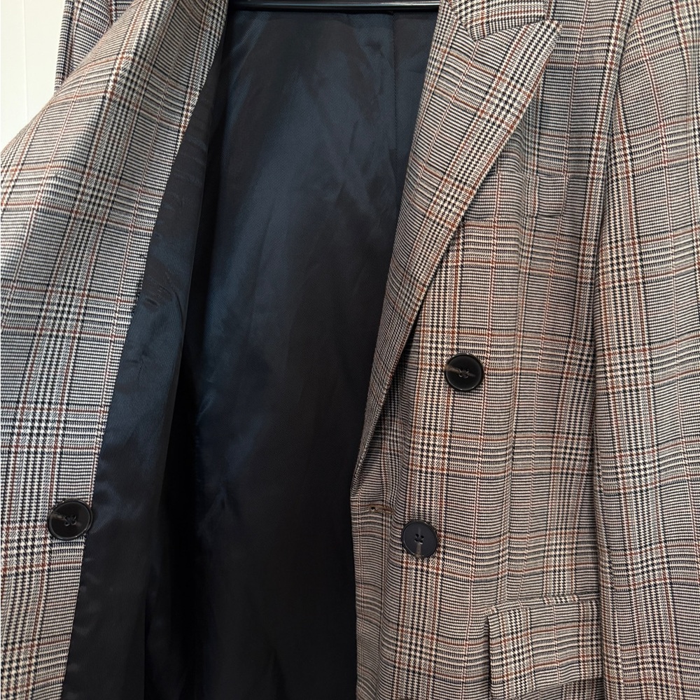 ZARA Women’s Gray Glen Plaid Double-Breasted Blazer with Black Buttons (size M) - Picture 2 of 3